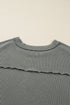 Corded Rib Exposed Seam Drop Shoulder Curved Hem Long Sleeve Top